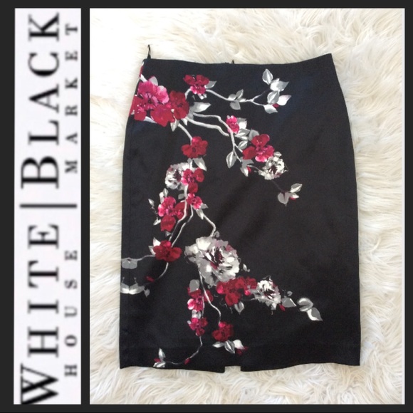 WHBM Floral Satin Pencil Skirt - Picture 3 of 5